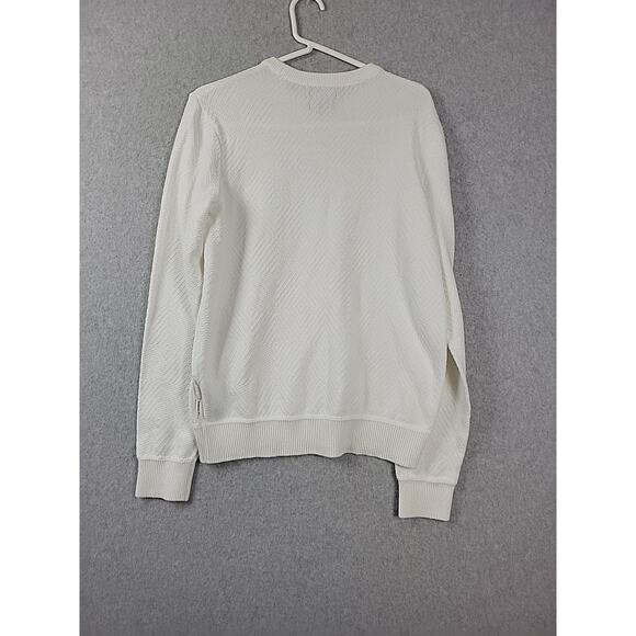 Ben Sherman White Knit LS Diamond Textured Crewneck Sweater Men's Medium - Picture 6 of 12